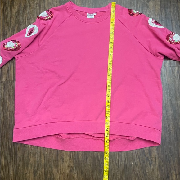 Queen of Sparkles Heart on Your Sleeve sequin hot pink Valentine’s Sweatshirt XL - Picture 10 of 15